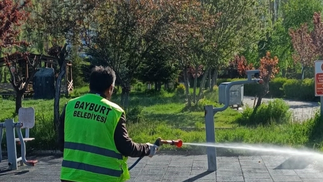 Bayburt'ta kene riskine karşı yeşil alanlar ilaçlandı