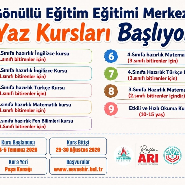 Nevşehir'de ücretsiz yaz kursları başlıyor