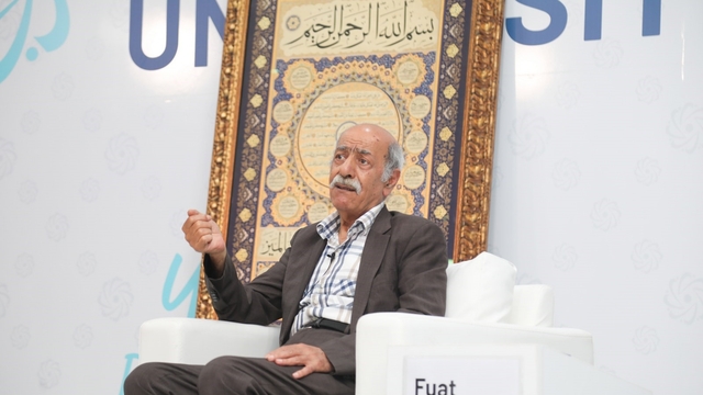 Cumhurbaşkanlığı Kültür ve Sanat Büyük Ödüllü Fuat Başar BTÜ'de öğrencilerle bir araya geldi
BTÜ'nün konuğu Fuat Başar: Bilimde ilerlemeyen sanatta da ilerleyemez
Yaşayan İnsan Hazinesi Fuat Başar BTÜ'de öğrencilerle buluştu