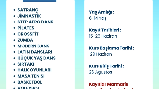 Marmaris Belediyesi'nden çocuklar için 17 branşta ücretsiz yaz kursu