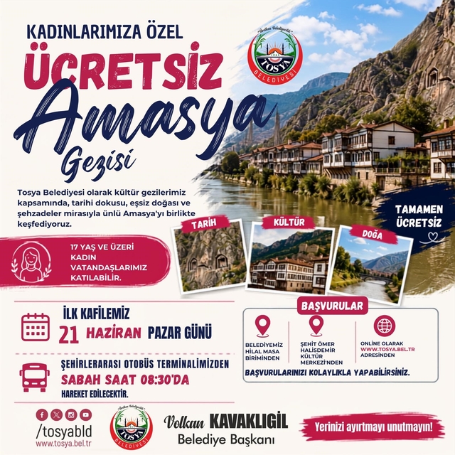 Tosya Belediyesi'nden kadınlara ücretsiz Amasya gezisi