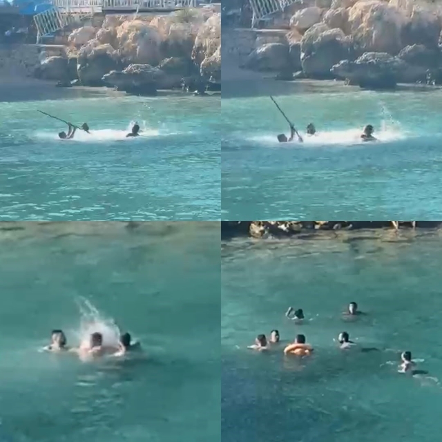 Mersin'de denizin ortasında sopalı kavga kamerada