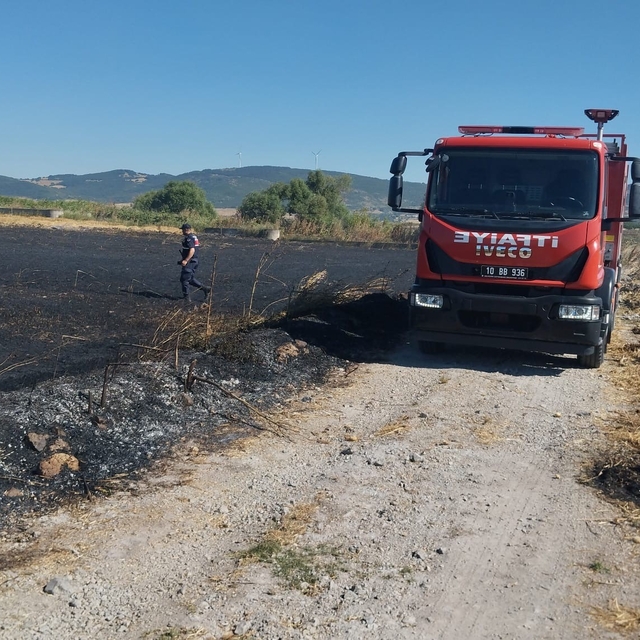 Gönen'de ekili buğday tarlasında korkutan yangın