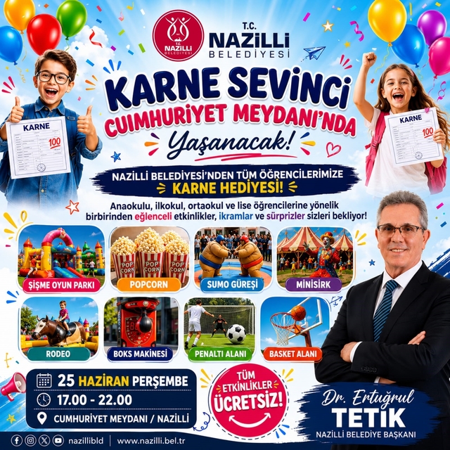 Nazilli Belediyesi'nden öğrencilere karne hediyesi
Başkan Tetik: "Eğlence d...