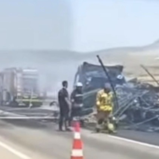 Seyir halindeki tır alev alev yandı