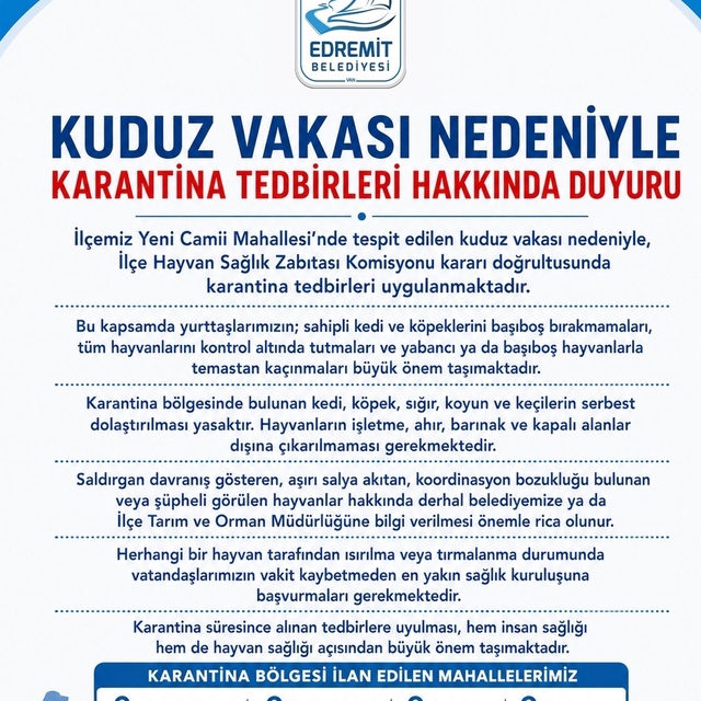 Edremit'te kuduz vakası sonrası karantina uygulaması başladı