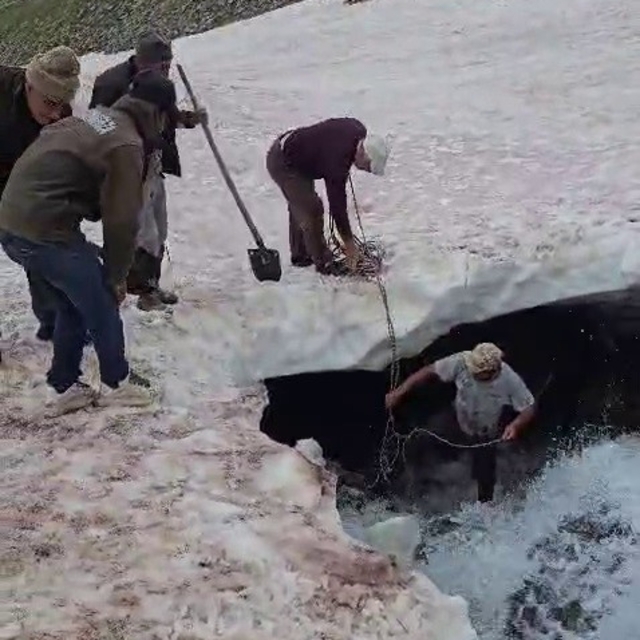 Tortum'da buzullarda dana kurtarma operasyonu
