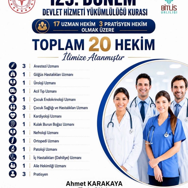 Bitlis'e 20 yeni doktor atandı