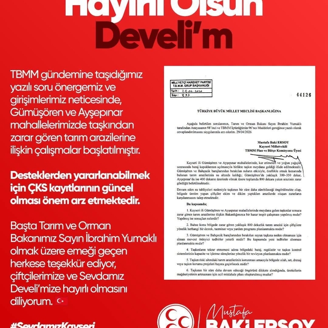 Baki Ersoy müjdeyi verdi: "Hayırlı olsun Develim"
Ersoy'un soru önergesinin...