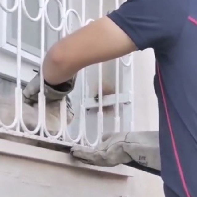 Patisi pencere demirine sıkışan kediyi itfaiye kurtardı