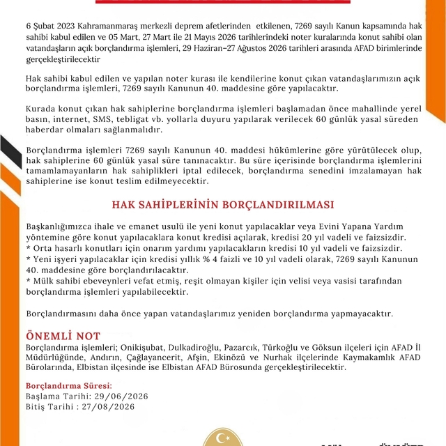 AFAD'dan deprem konutları için borçlandırma çağrısı
