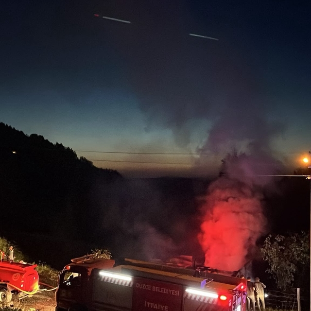 Düzce'de çıkan yangında yayla evi kullanılamaz hale geldi