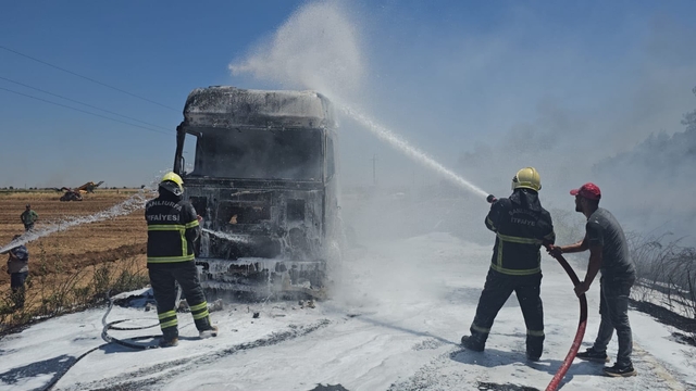 Şanlıurfa'da saman yüklü tırda çıkan yangın söndürüldü