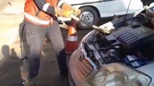 Otomobilin motor bölümüne giren yılanı itfaiye çıkardı