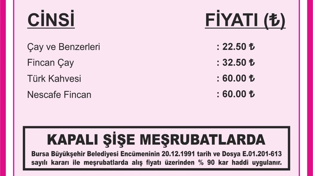 Bursa'da çay ve kahve fiyatlarına yüzde 30 zam