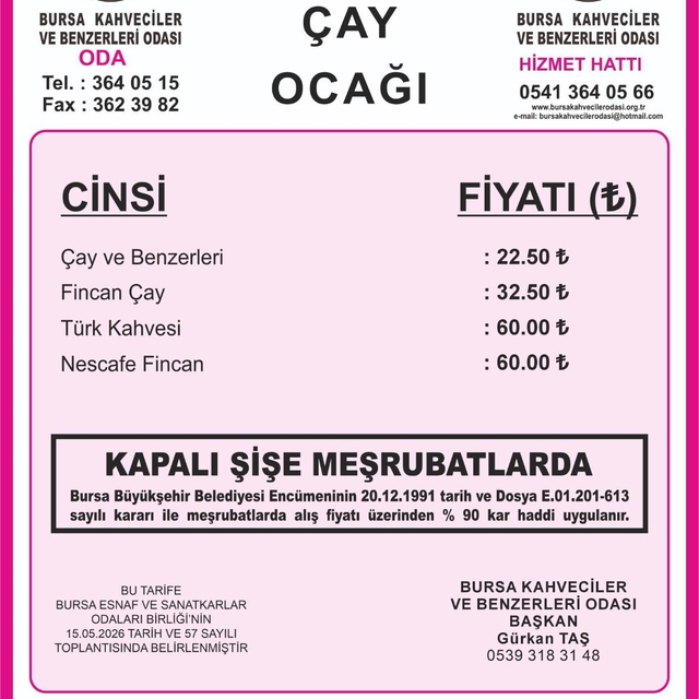 Bursa'da çay ve kahve fiyatlarına yüzde 30 zam
