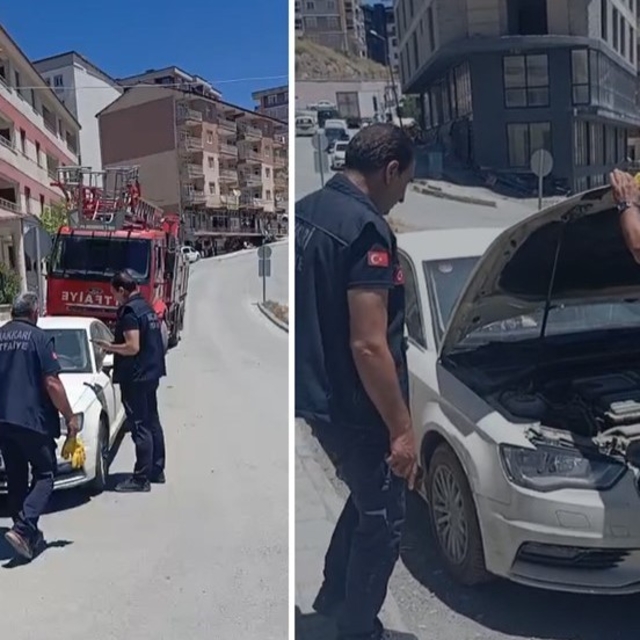 Araca sıkışan yavru kedi itfaiye tarafından kurtarıldı