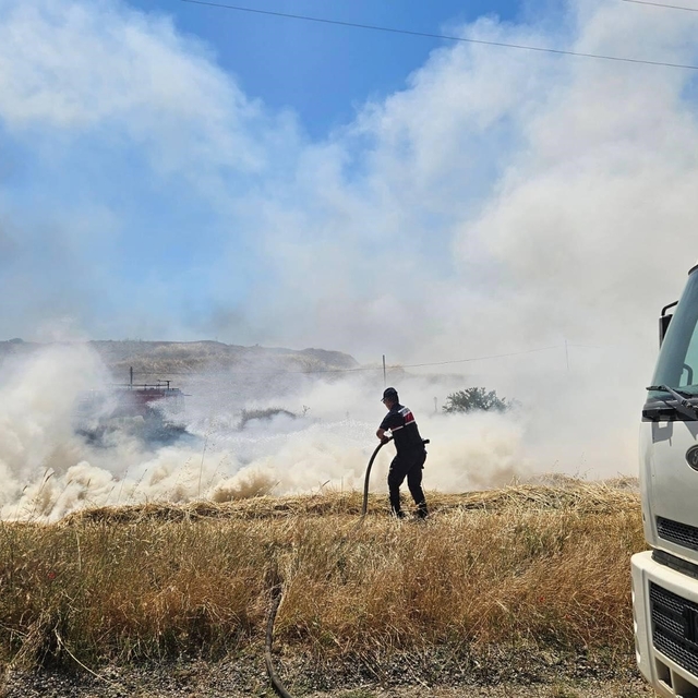 Yol kenarındaki otluk alanda yangın çıktı