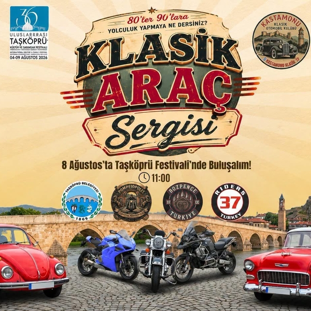 Taşköprü Uluslararası Kültür ve Sarımsak Festivali'nde klasik araç sergisi...