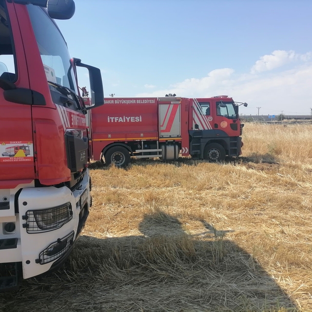 Diyarbakır'da anız yangınlarına itfaiye ekiplerinden müdahale