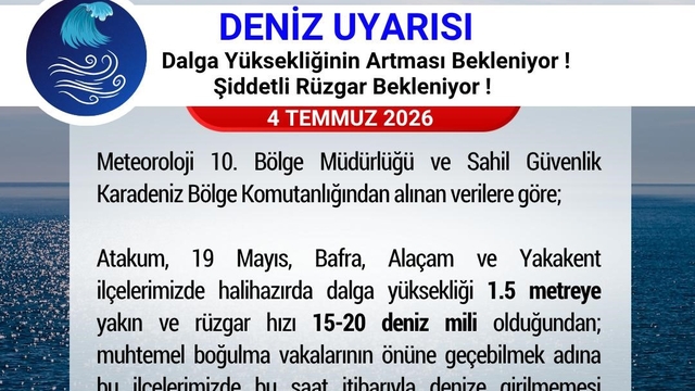 Samsun Valiliği'nden 'denize girilmemesi' uyarısı