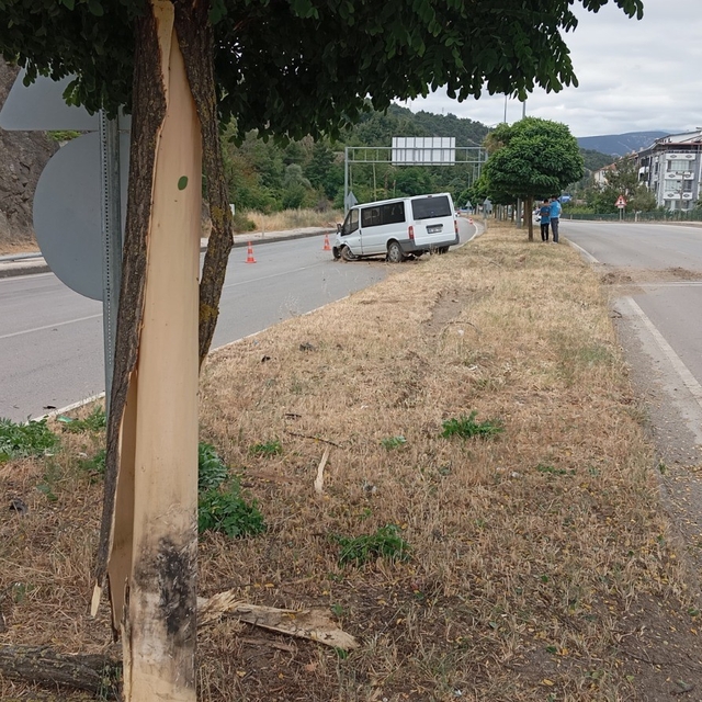 Amasya'da minibüs refüjdeki ağaç ve direğe çarptı: 4 yaralı