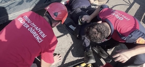 Ordu'da otomobilin egzoz muhafazasına sıkışan yavru kedi kurtarıldı