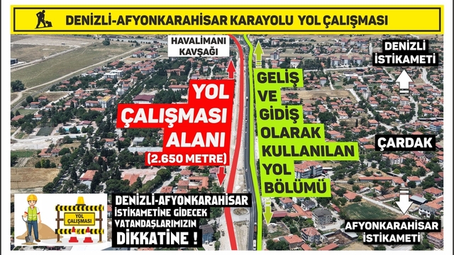 Denizli-Afyonkarahisar Karayolundaki yol çalışması nedeniyle yolculuklar 1 saate kadar uzayabilir