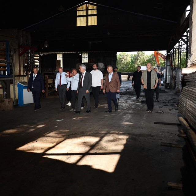 Yanan orman ürünleri fabrikasında inceleme
