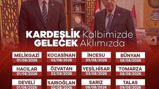 MHP'de kongre takvimi netleşti
MHP Kayseri İl Başkanı Enes Ertuğrul Kalın'dan birlik ve beraberlik mesajı