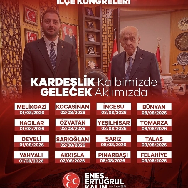 MHP'de kongre takvimi netleşti
MHP Kayseri İl Başkanı Enes Ertuğrul Kalın'd...