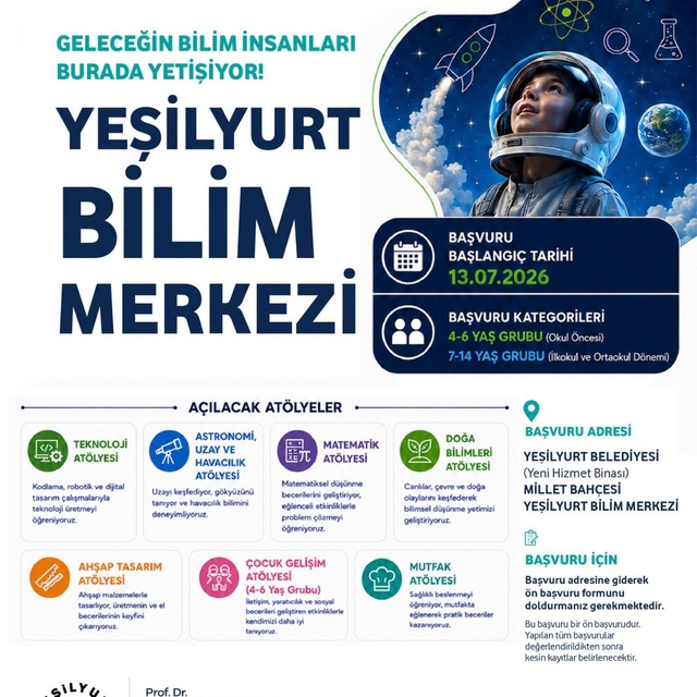 Yeşilyurt Bilim Merkezi başvuruları 13 Temmuz'da başlıyor