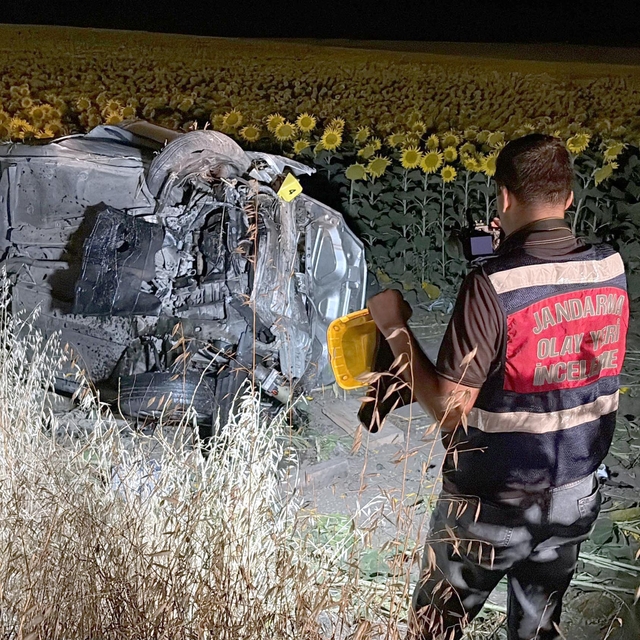 Ayçiçeği tarlasına devrilen otomobilde 5 kişi yaralandı