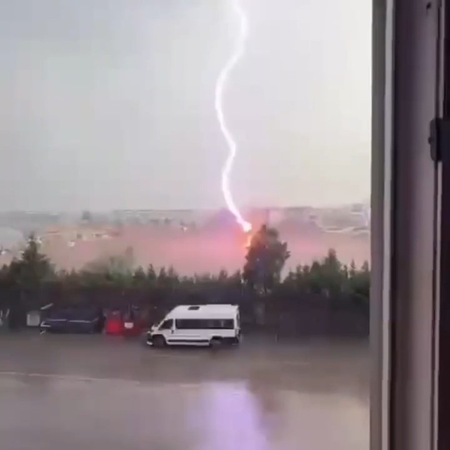 Tekirdağ'da palmiye ağacına yıldırım düştü, alev alev yandı
Yıldırımın palm...