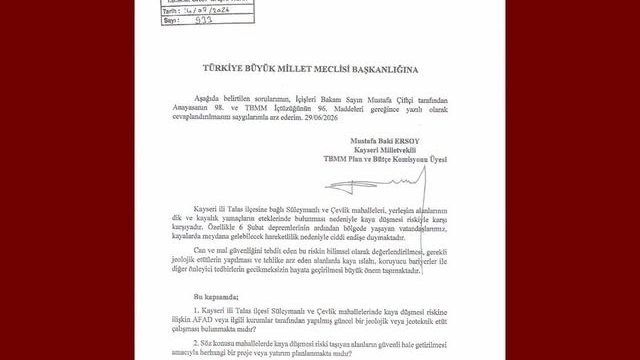MHP'li Ersoy, 2 mahalledeki kaya düşmesi riskini meclise taşıdı