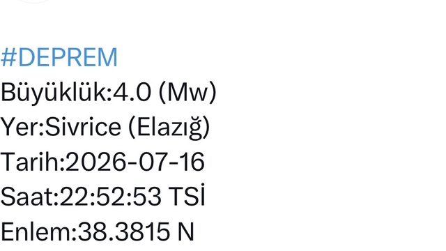 Elazığ'da 4.0 büyüklüğünde deprem