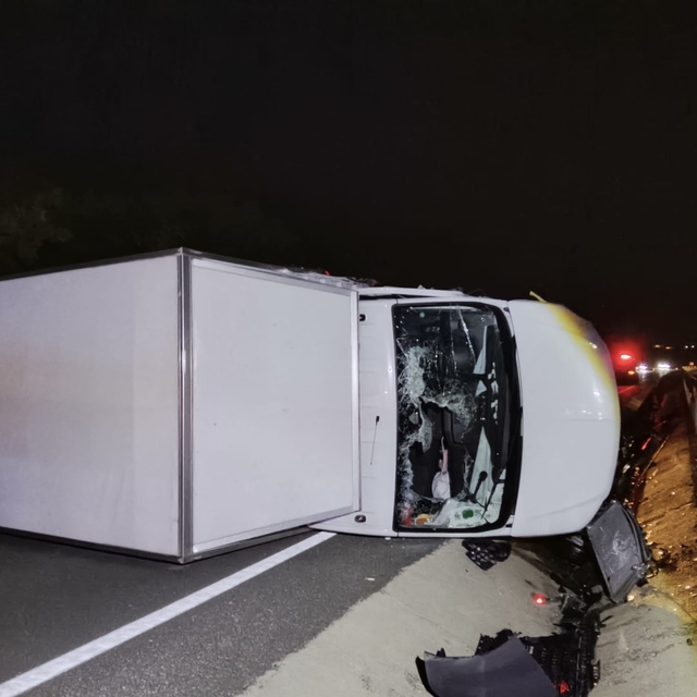 Bariyerlere çarparak devrilen kamyonetin sürücüsü yaralandı