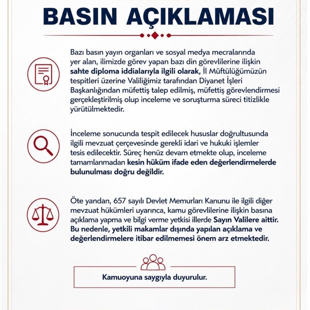 Sakarya Valiliğinden sahte imam iddialarına ilişkin açıklama