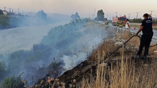 Antakya'da Asi Nehri kenarında sazlık yangını