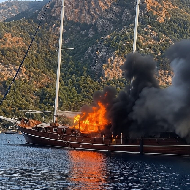 Göcek'te tekne yangını