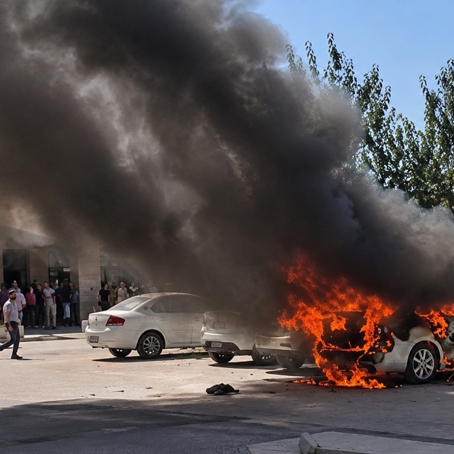 Şanlıurfa'da hastane otoparkındaki otomobil yandı