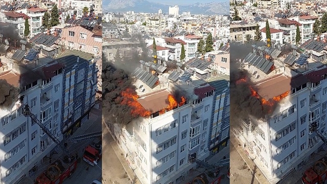 Antalya'da 5 katlı binanın terasındaki yangında can pazarı
Alevlerden kaçmak için alt kattaki pencereye sarktılar
İtfaiyenin iki kişiyi son saniyede kurtarırken, alevler bir anda parladı