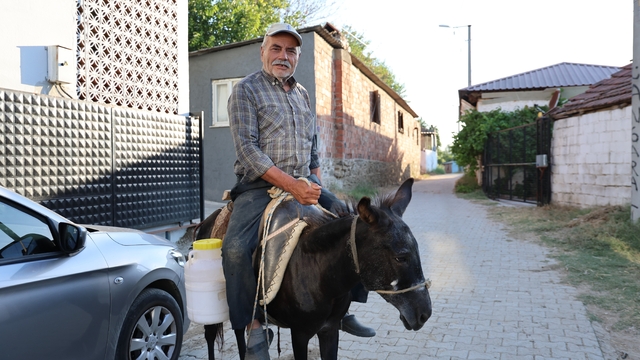 Ayhan amca yokluktan değil, sürücü belgesi olmadığından eşeği ile servis yapıyor
