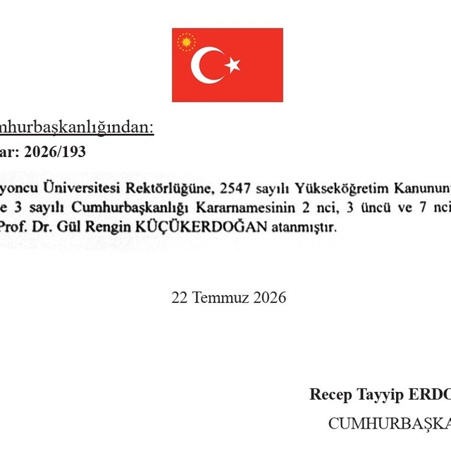 Hasan Kalyoncu Üniversitesi Rektörlüğüne Prof. Dr. Gül Rengin Küçükerdoğan...