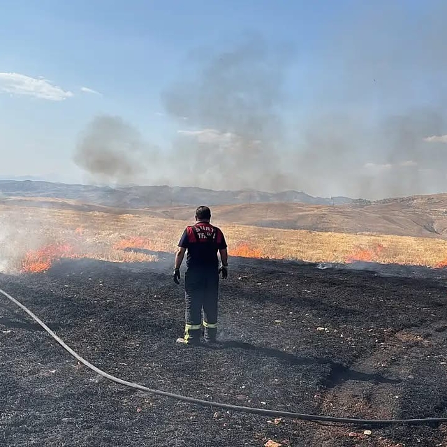 Siirt'te anız yangını itfaiye ve TOMA desteğiyle söndürüldü