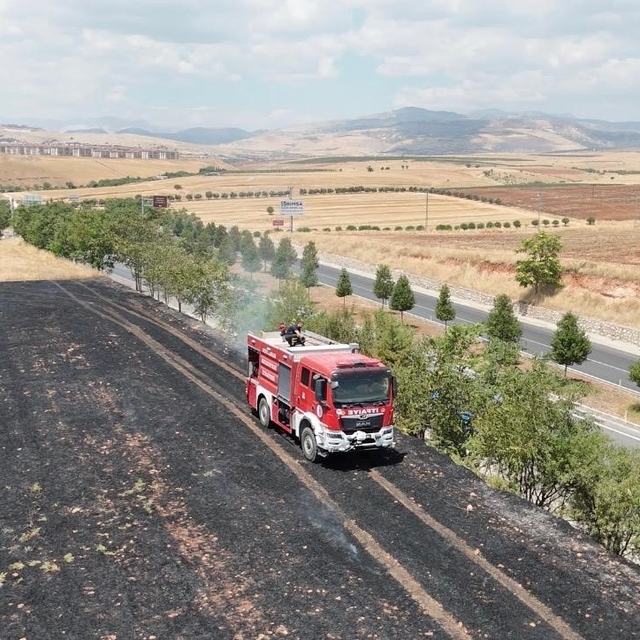 Anız yangını ağaçlık alana sıçramadan söndürüldü