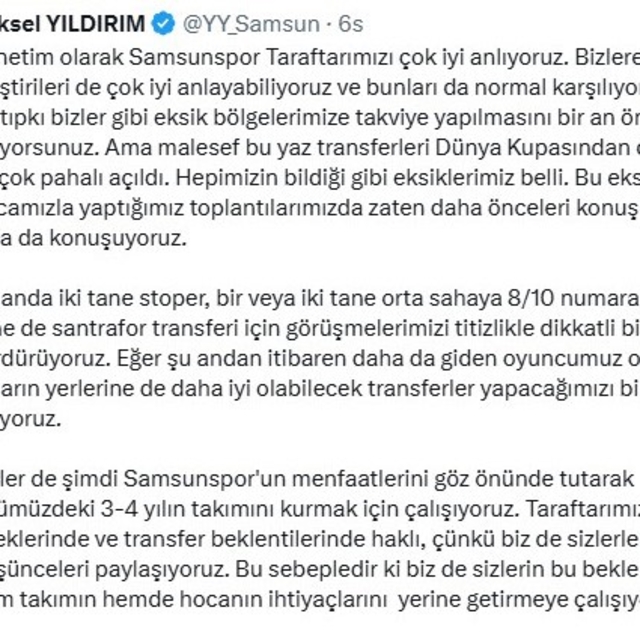 Yüksel Yıldırım: "2-3 yıl içinde ligin ilk 5'inde kalıcı olacağız"