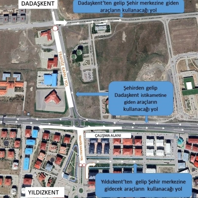 Dadaşkent-Yıldızkent bağlantısını sağlayan dönel kavşağa geçici düzenleme g...