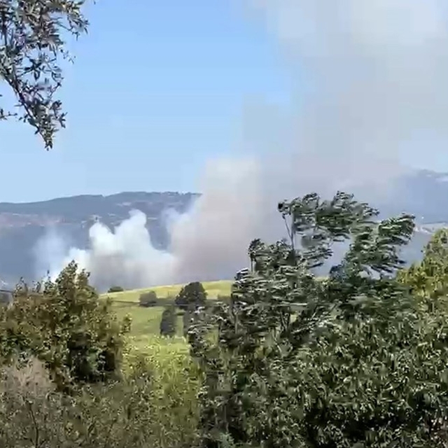 Susurluk'ta çıkan yangına havadan müdahale ediliyor
