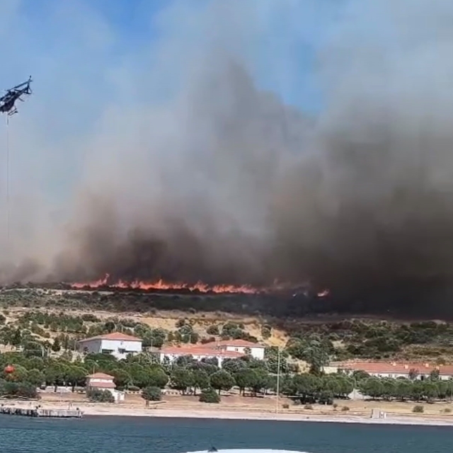 Foça'daki orman yangınına havadan ve karadan müdahale